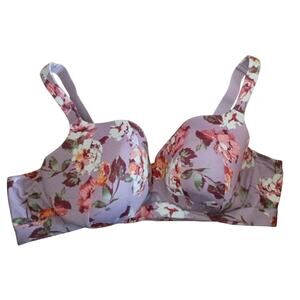 Cacique Women 46D Purple Floral Lightly Lined Balconette Underwire Stretch Bra